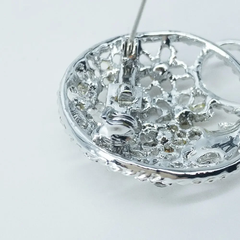 Silver Rhinestone Floral Bouquet Brooch